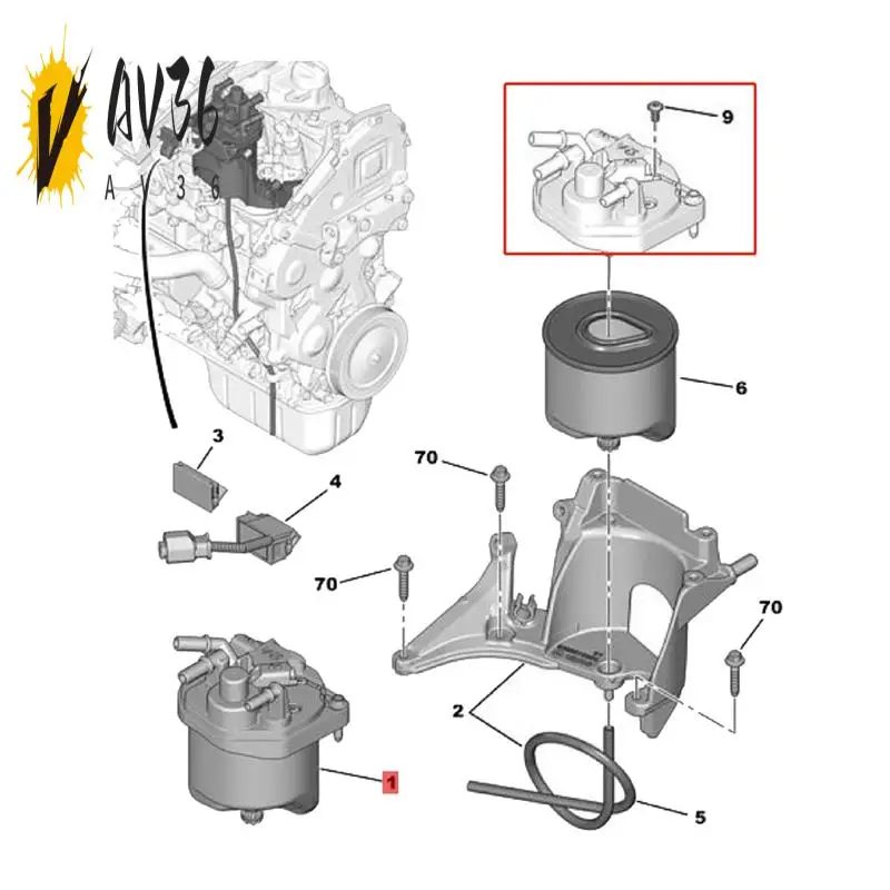 AV36-Diesel Fuel Filter Cover Head With Center Tube 9809757980 For Citroen C3 C4 C5 207 208 308 3008 08-15 9672320980
AV36-Diesel Fuel Filter Cover Head With Center Tube 9809757980 For Citroen C3 C4 C5 207 208 308 3008 08-15 9672320980