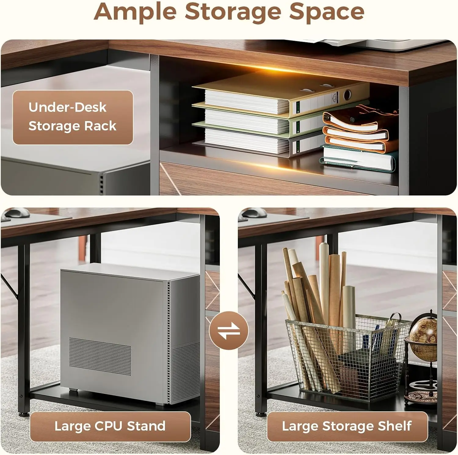 61-Inch L-Shaped Office Desk with Storage, Power Outlet, Monitor & CPU Stand, Walnut Finish
61-Inch L-Shaped Office Desk with Storage, Power Outlet, Monitor & CPU Stand, Walnut Finish
