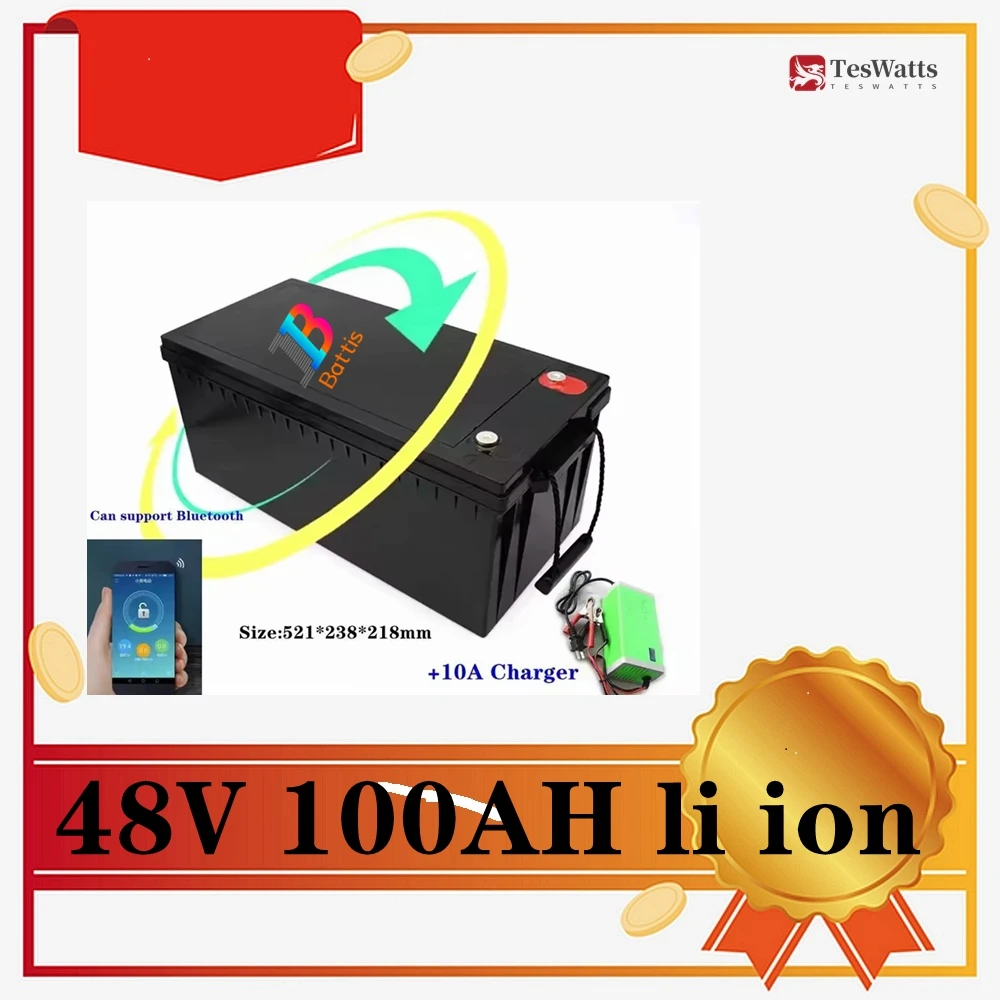 Teswatts lithium 48V 100AH li ion battery With high quality bluetooth APP BMS + 10A charger
Teswatts lithium 48V 100AH li ion battery With high quality bluetooth APP BMS + 10A charger