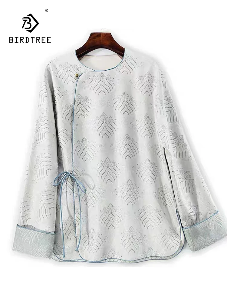 Элегантная шелковая рубашка BirdTree-Song из парчи, женская жаккардовая блузка на шнуровке с круглым вырезом, шикарная свободная блузка в стиле ретро, осень 202, T5O649CC 
Элегантная шелковая рубашка BirdTree-Song из парчи, женская жаккардовая блузка на шнуровке с круглым вырезом, шикарная свободная блузка в стиле ретро, осень 202, T5O649CC