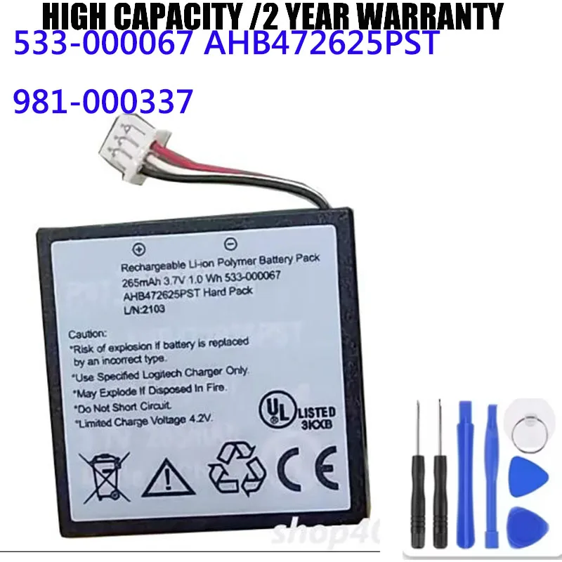 10pcs 533-000067 AHB472625PST Hard pack 981-000337 265mAh Battery for LOGITECH H800 Earphone Headphone Batteries + Tools
10pcs 533-000067 AHB472625PST Hard pack 981-000337 265mAh Battery for LOGITECH H800 Earphone Headphone Batteries + Tools