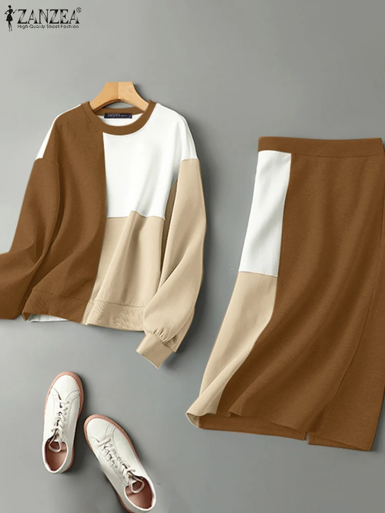 ZANZEA Autumn Long Sleeve Patchwork Sweatshirt Midi Skirts Women Dress Sets 2PCS Stylish Casual Outfits Spring Matching Sets
ZANZEA Autumn Long Sleeve Patchwork Sweatshirt Midi Skirts Women Dress Sets 2PCS Stylish Casual Outfits Spring Matching Sets