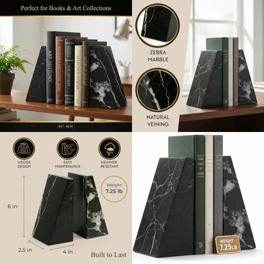 Whitney Zebra Marble Bookends,Set of 2,4" x 2.5" x 6" Heavy Wedge Book Ends for Desk, Shelf, or Office
Whitney Zebra Marble Bookends,Set of 2,4" x 2.5" x 6" Heavy Wedge Book Ends for Desk, Shelf, or Office