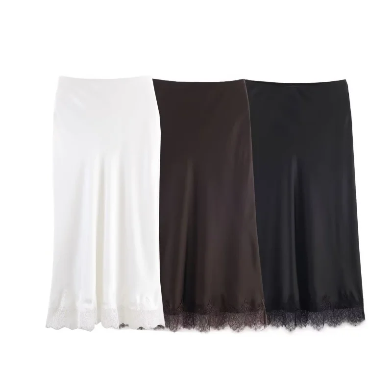 Autumn Satin Simple Long Skirt Women Lace Hem Decoration Elastic Waist Midi Skirts Female Elegant Chic Wear 2025 New
Autumn Satin Simple Long Skirt Women Lace Hem Decoration Elastic Waist Midi Skirts Female Elegant Chic Wear 2025 New