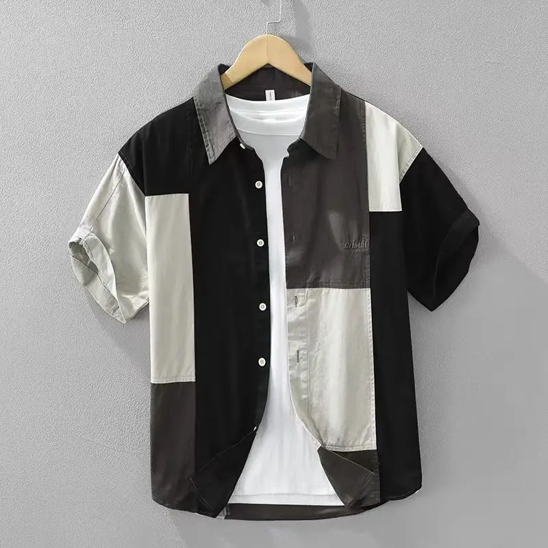 Fashion Lapel Spliced Korean Letter Embroidery Shirts Men's Clothing Summer New Loose Short Sleeve Casual Tops Punk Shirts
Fashion Lapel Spliced Korean Letter Embroidery Shirts Men's Clothing Summer New Loose Short Sleeve Casual Tops Punk Shirts