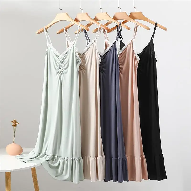 Women Sleeveless Nightgowns Modal Pajamas Suspender Dress Plus Size Homewear Summer Thin Nightwear V-neck Lace Sexy Sleepwear
Women Sleeveless Nightgowns Modal Pajamas Suspender Dress Plus Size Homewear Summer Thin Nightwear V-neck Lace Sexy Sleepwear