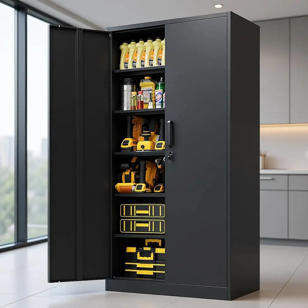 Stylish Tall Black Storage Cabinet with Lockable Doors and Adjustable Shelves for Garage, Basement, or Home Office
Stylish Tall Black Storage Cabinet with Lockable Doors and Adjustable Shelves for Garage, Basement, or Home Office