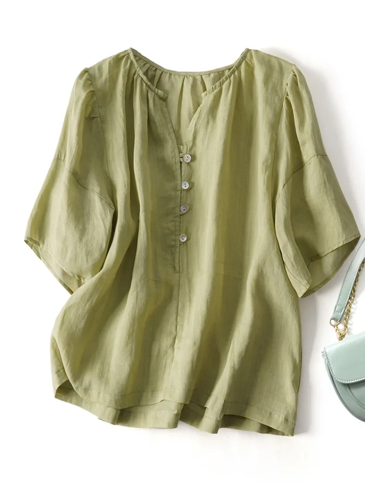 Summer Thin Pure Color Silk Cotton Linen f Sve Women's irt Overhead Slimming Small Size Cover Belly Loose Fit Top
Summer Thin Pure Color Silk Cotton Linen f Sve Women's irt Overhead Slimming Small Size Cover Belly Loose Fit Top