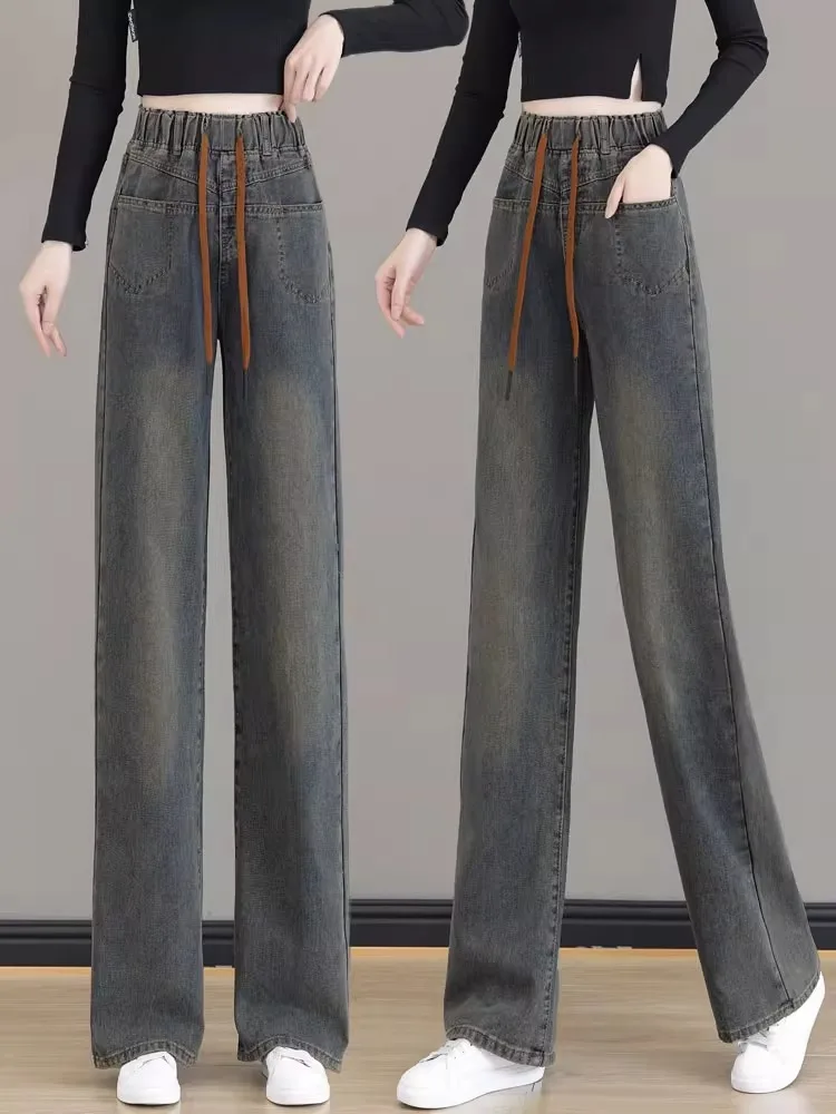 Women's Loose Straight Leg Jeans Fleece Lined Thickened High Waist Wide Leg Pants Vintage Style Winter Season Deep Blue Jeans
Women's Loose Straight Leg Jeans Fleece Lined Thickened High Waist Wide Leg Pants Vintage Style Winter Season Deep Blue Jeans