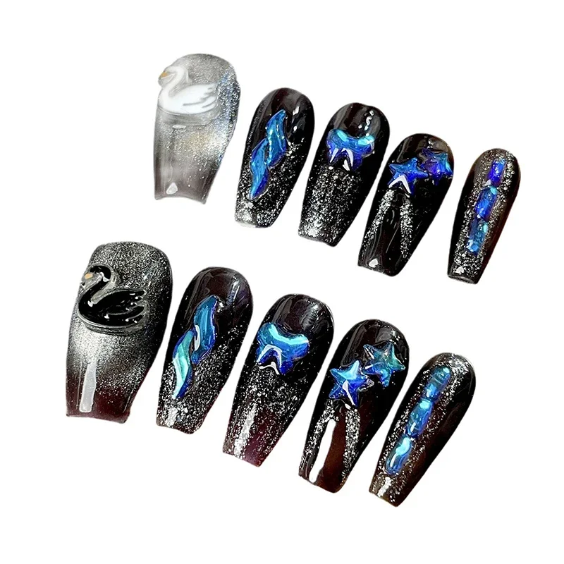 * Носите ногти средней и длинной лестницы Aurora Flash Nail Patch съемные черно-белые накладные ногти в виде лебедя
* Носите ногти средней и длинной лестницы Aurora Flash Nail Patch съемные черно-белые накладные ногти в виде лебедя
