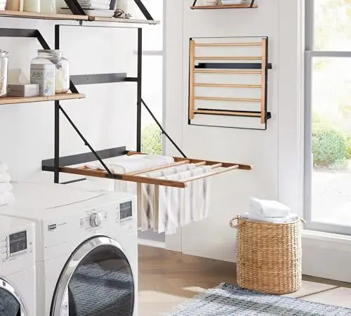 Space-Saving Wall-Mounted Folding Laundry Drying Rack With Wooden Rods And Steel Support
Space-Saving Wall-Mounted Folding Laundry Drying Rack With Wooden Rods And Steel Support