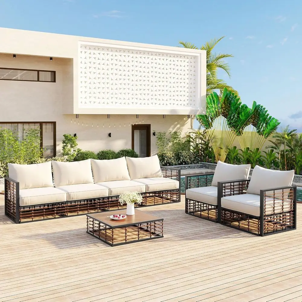 7-Piece Metal Outdoor Patio Sectional Sofa Set with Cushions and Coffee Table, Weather-Resistant Grey Furniture for Garden or In
7-Piece Metal Outdoor Patio Sectional Sofa Set with Cushions and Coffee Table, Weather-Resistant Grey Furniture for Garden or In