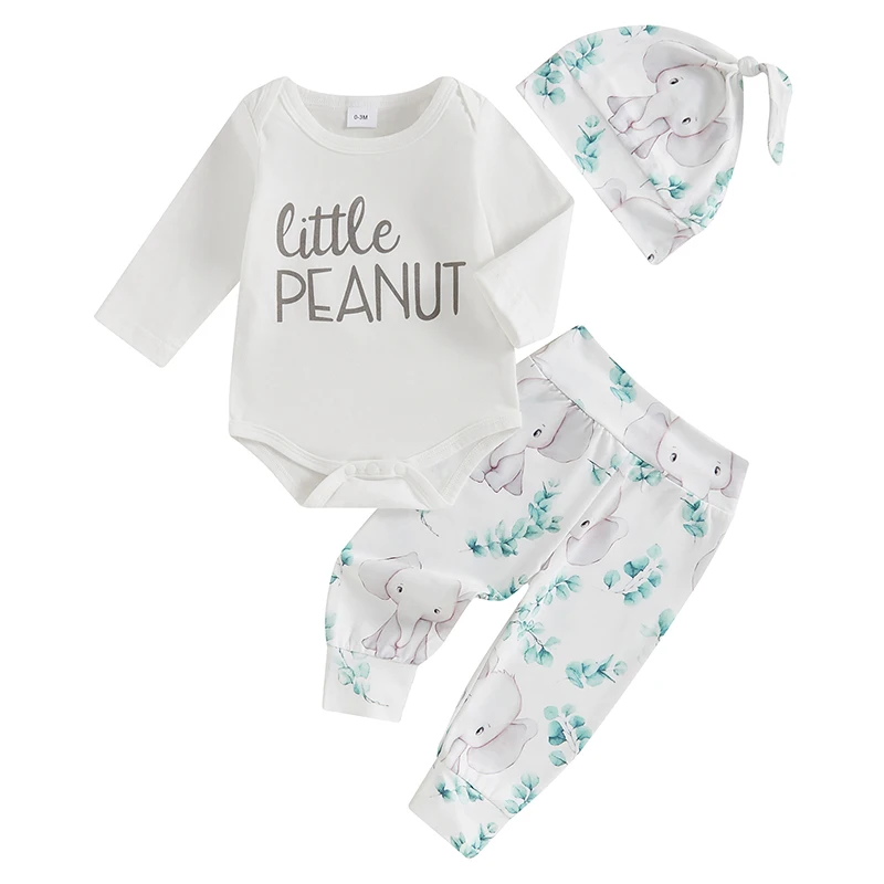 Fall Outfits Infant Baby Boy Girl Animal Elephant Long Sleeve Romper Shirt Long Pants Hat 3Pcs Newborn Clothes Set
Fall Outfits Infant Baby Boy Girl Animal Elephant Long Sleeve Romper Shirt Long Pants Hat 3Pcs Newborn Clothes Set