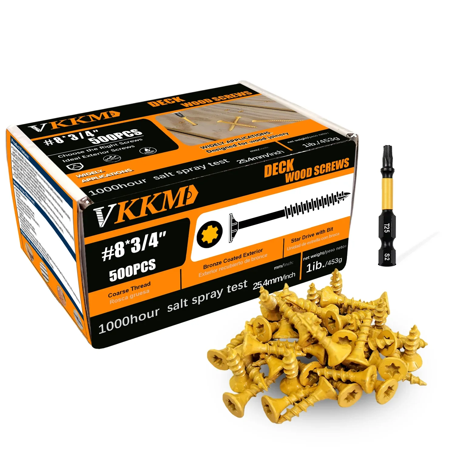 VKKM Deck Screws 3/4 inch, Wood Screws #8 x 3/4",500 PCS, Rust Resistant Tan Epoxy Coated, T25 Torx Drive, T25 Bit Inclouded
VKKM Deck Screws 3/4 inch, Wood Screws #8 x 3/4",500 PCS, Rust Resistant Tan Epoxy Coated, T25 Torx Drive, T25 Bit Inclouded