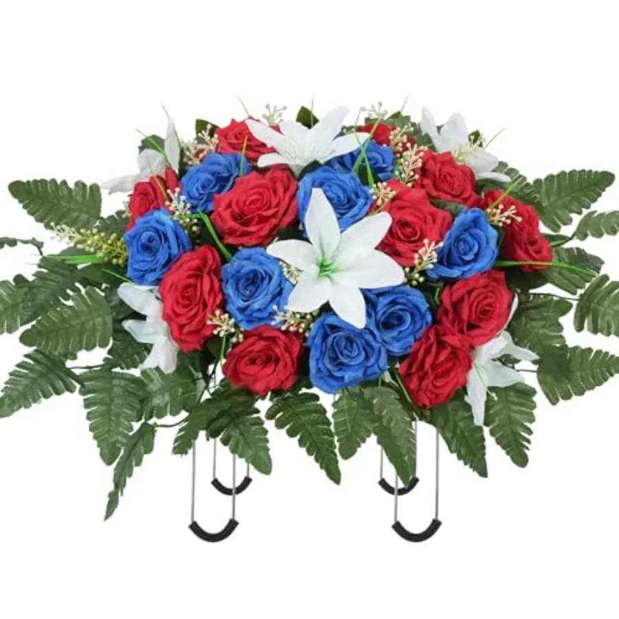 Artificial Cemetery Flowers Headstone Saddles for Grave, Outdoor Grave Decoration, Red White Blue Flowers Silk Rose Faux Lily A
Artificial Cemetery Flowers Headstone Saddles for Grave, Outdoor Grave Decoration, Red White Blue Flowers Silk Rose Faux Lily A