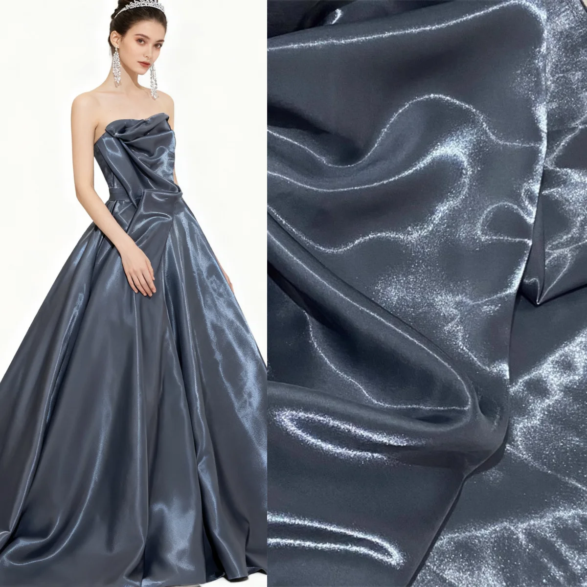 Grey luxury glossy metal liquid satin fabric shiny smooth satin sewing dress set clothing designer DIY evening wear production
Grey luxury glossy metal liquid satin fabric shiny smooth satin sewing dress set clothing designer DIY evening wear production