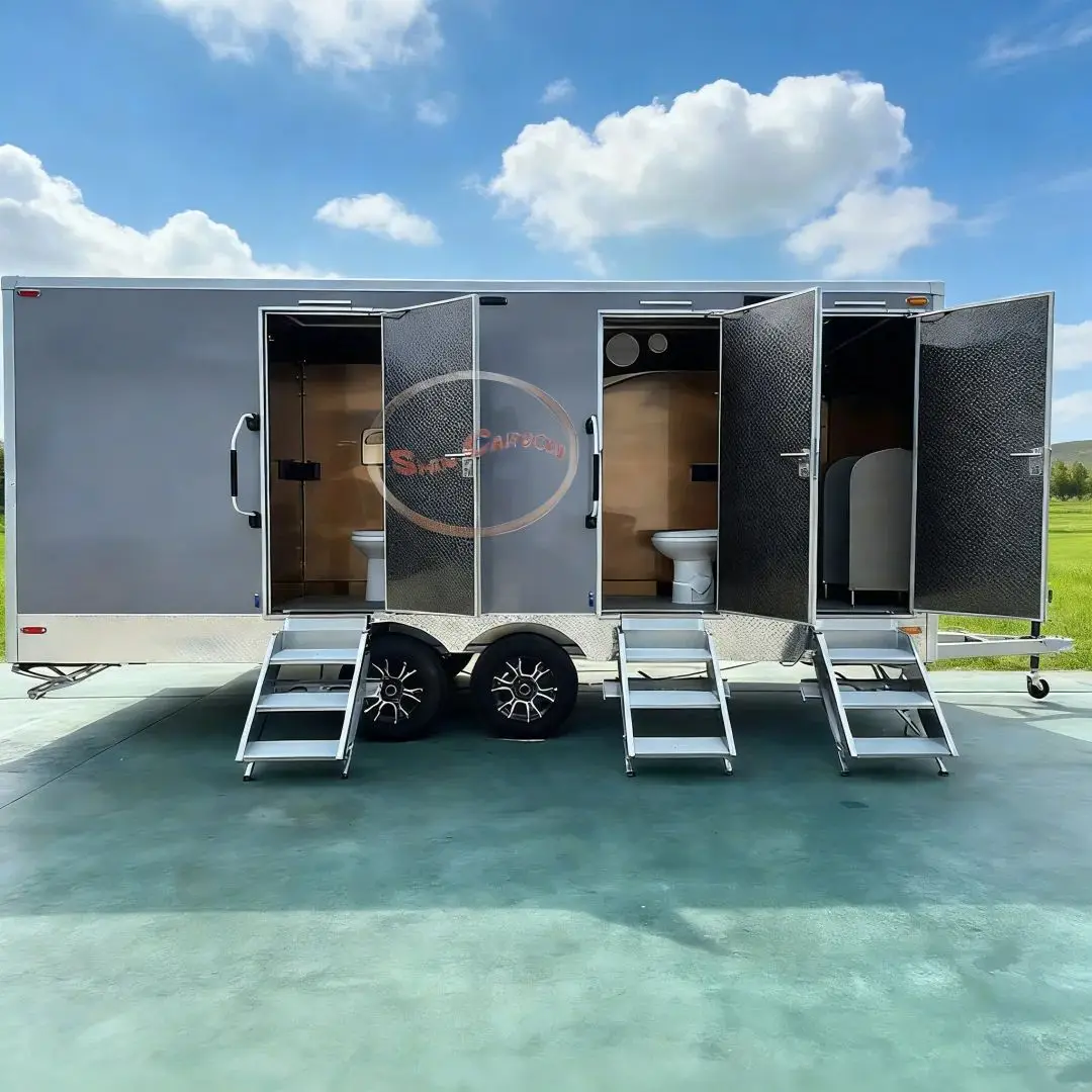 Stainless Steel Portable Bathroom Trailer - Mobile Restroom Unit with Multiple Stalls for Camping Festival Commercial Use
Stainless Steel Portable Bathroom Trailer - Mobile Restroom Unit with Multiple Stalls for Camping Festival Commercial Use