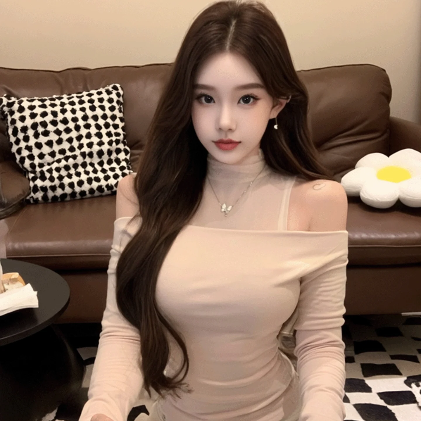 Slimming High Collar Mesh Splice One Shoulder Shoulder Pure Desire Fashionable Autumn Winter New Style Women's Top
Slimming High Collar Mesh Splice One Shoulder Shoulder Pure Desire Fashionable Autumn Winter New Style Women's Top