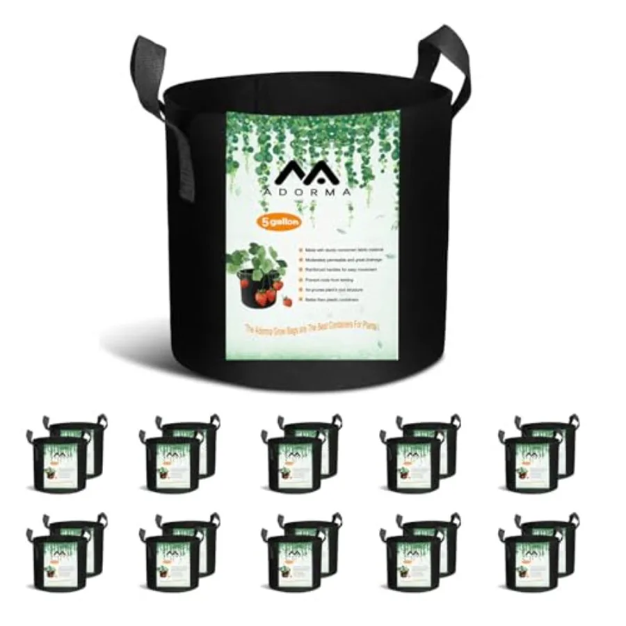 20-Pack Grow Bags, Heavy Duty Aeration Fabric Pots with Handles, 300G Thickened Nonwoven Pots for Plants/Vegetables/Flowers
20-Pack Grow Bags, Heavy Duty Aeration Fabric Pots with Handles, 300G Thickened Nonwoven Pots for Plants/Vegetables/Flowers