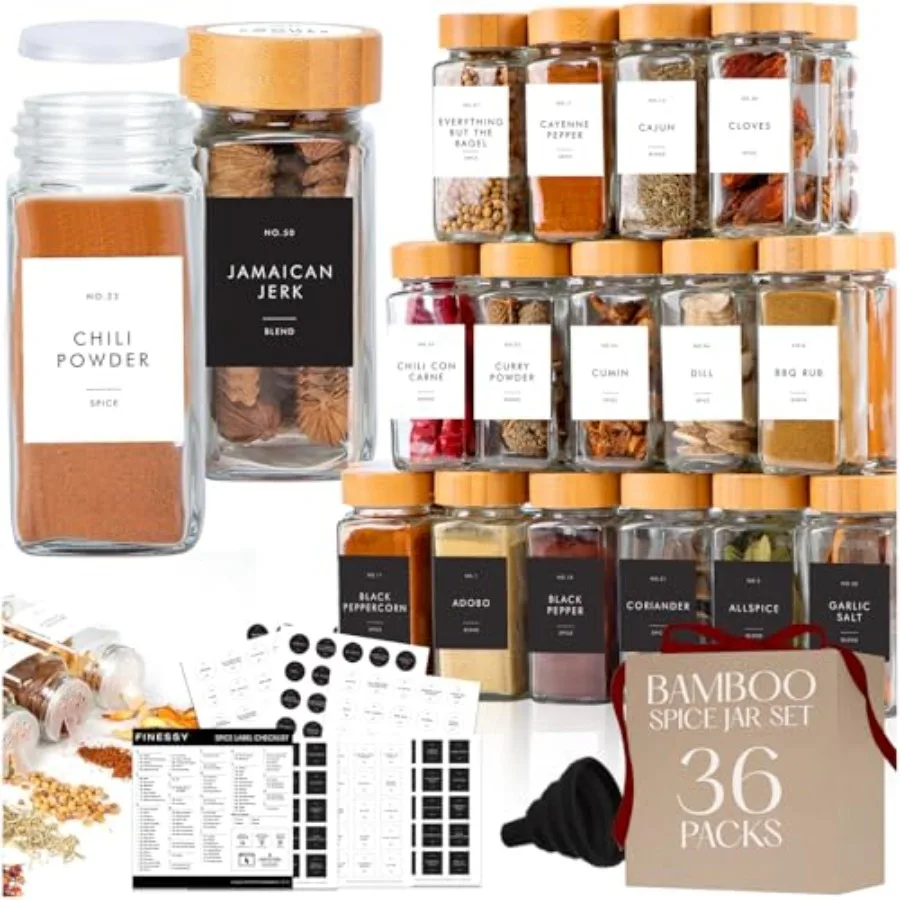 Glass Spice Jars with Label with Bamboo Lids Minimalist 36 Pack Set, 4oz Clear Empty Bottles Seasoning Organizer Jars with Shak
Glass Spice Jars with Label with Bamboo Lids Minimalist 36 Pack Set, 4oz Clear Empty Bottles Seasoning Organizer Jars with Shak