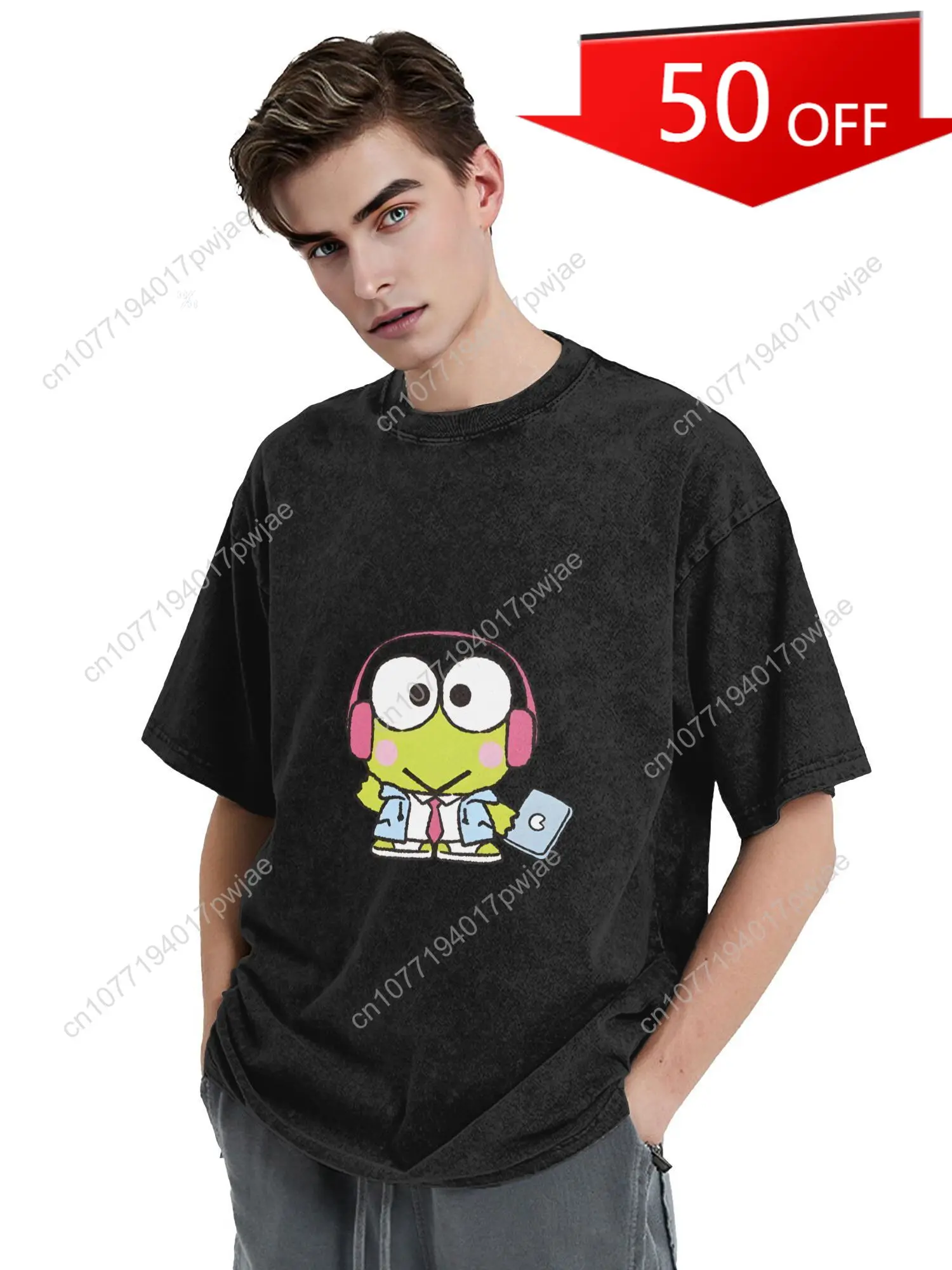 Sanrio Keroppi Vintage Washed Oversized T-Shirt - Anime Green Frog Character with Pink Headband & Stethoscope, Soft Distressed C
Sanrio Keroppi Vintage Washed Oversized T-Shirt - Anime Green Frog Character with Pink Headband & Stethoscope, Soft Distressed C
