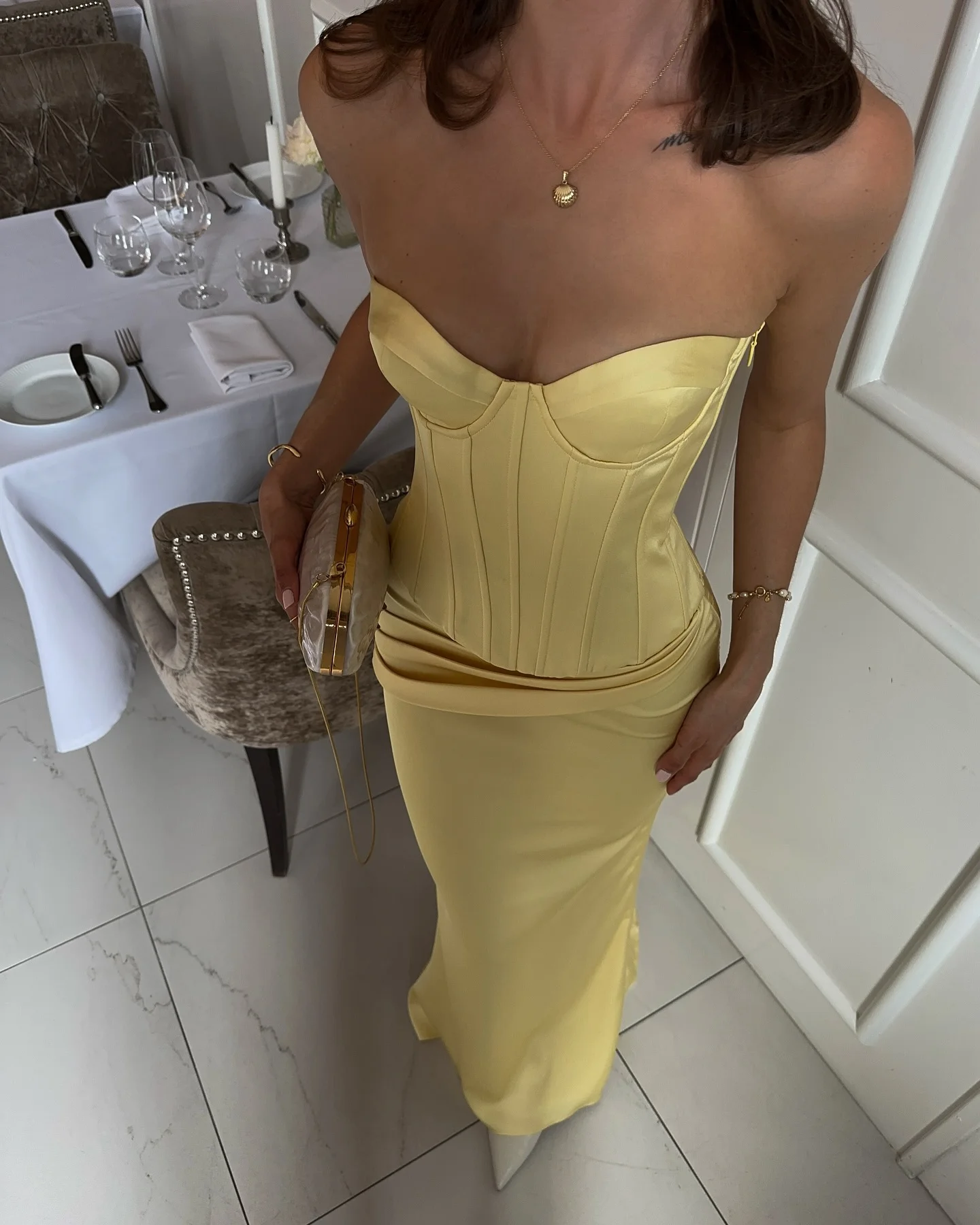 EGS Yellow Satin Corset Prom Dresses 2026 Strapless Bodycon Women's Party Gown Mermaid Evening Dresses Gala Gown Customized
EGS Yellow Satin Corset Prom Dresses 2026 Strapless Bodycon Women's Party Gown Mermaid Evening Dresses Gala Gown Customized