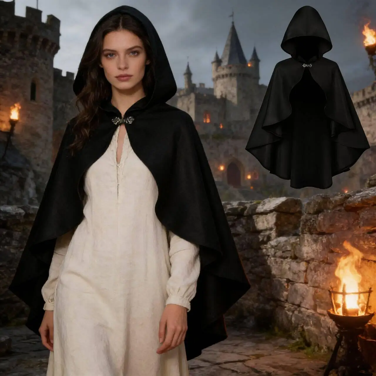 Gothic Hooded Shawl Dark Subculture Cosplay Devil Halloween Medieval Christmas Witch Demon Robe Female Costume Accessory
Gothic Hooded Shawl Dark Subculture Cosplay Devil Halloween Medieval Christmas Witch Demon Robe Female Costume Accessory