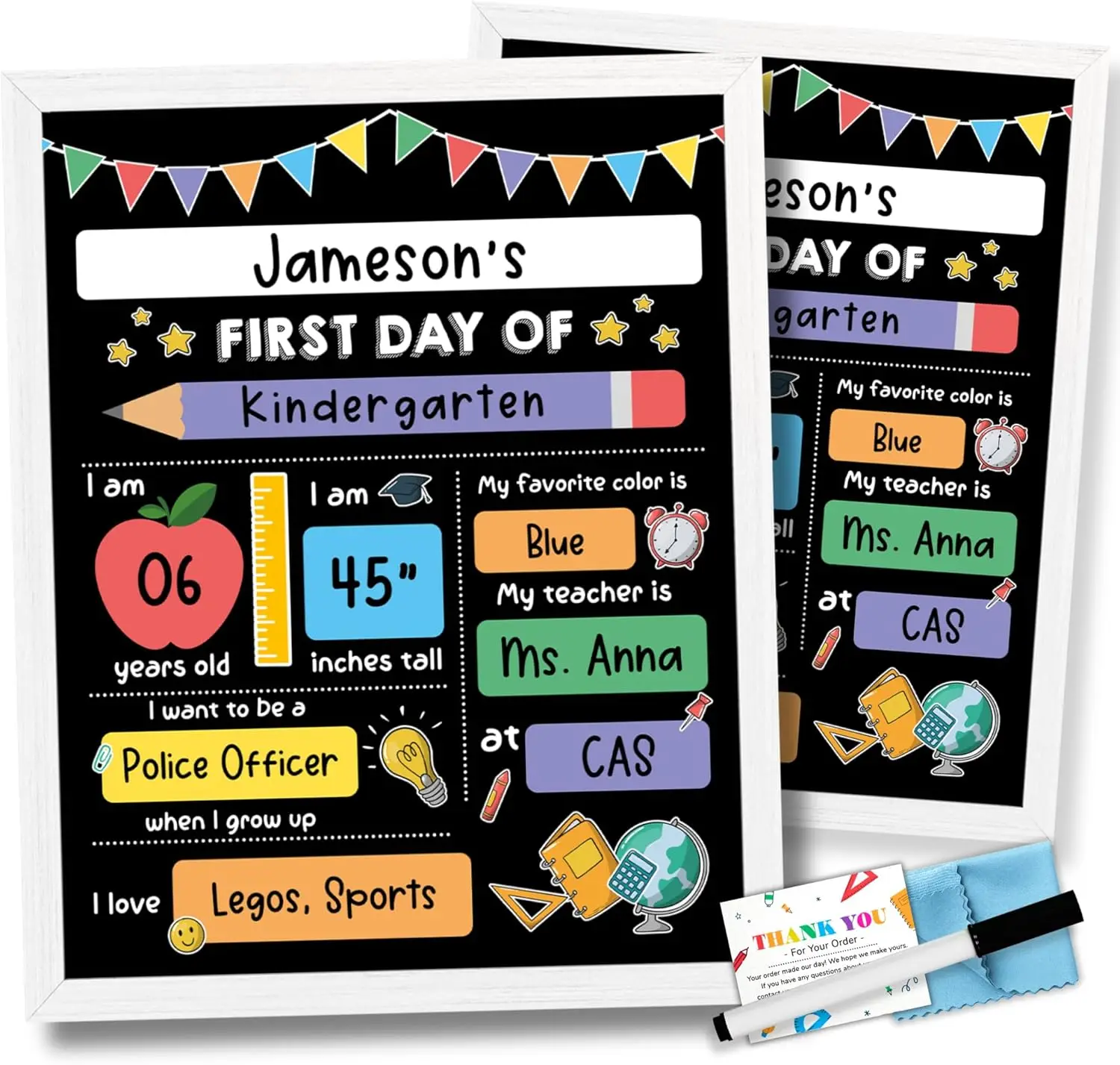Double-Sided Reusable Chalkboard Sign for First Day of School - 14x11 inch with Wooden Frame, Liquid Chalk Marker & Wipe Cloth
Double-Sided Reusable Chalkboard Sign for First Day of School - 14x11 inch with Wooden Frame, Liquid Chalk Marker & Wipe Cloth