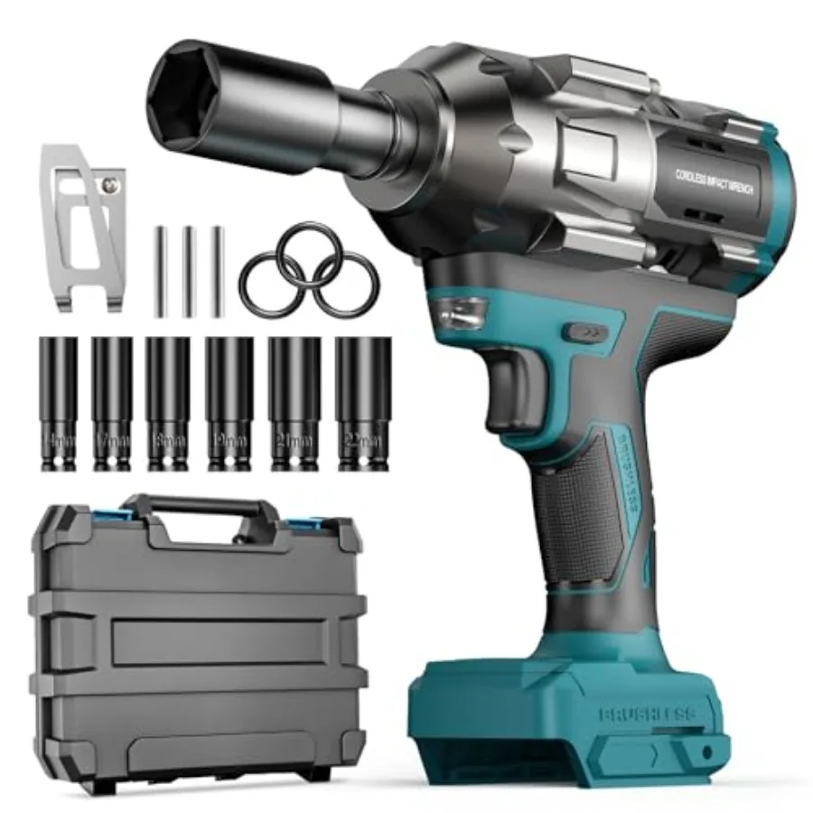 Cordless Impact Wrench for Makita 18V Battery 1/2" High Torque Impact Driver 1200N·m 900Ft-lbs 2100RPM Brushless Power Tool wit
Cordless Impact Wrench for Makita 18V Battery 1/2" High Torque Impact Driver 1200N·m 900Ft-lbs 2100RPM Brushless Power Tool wit