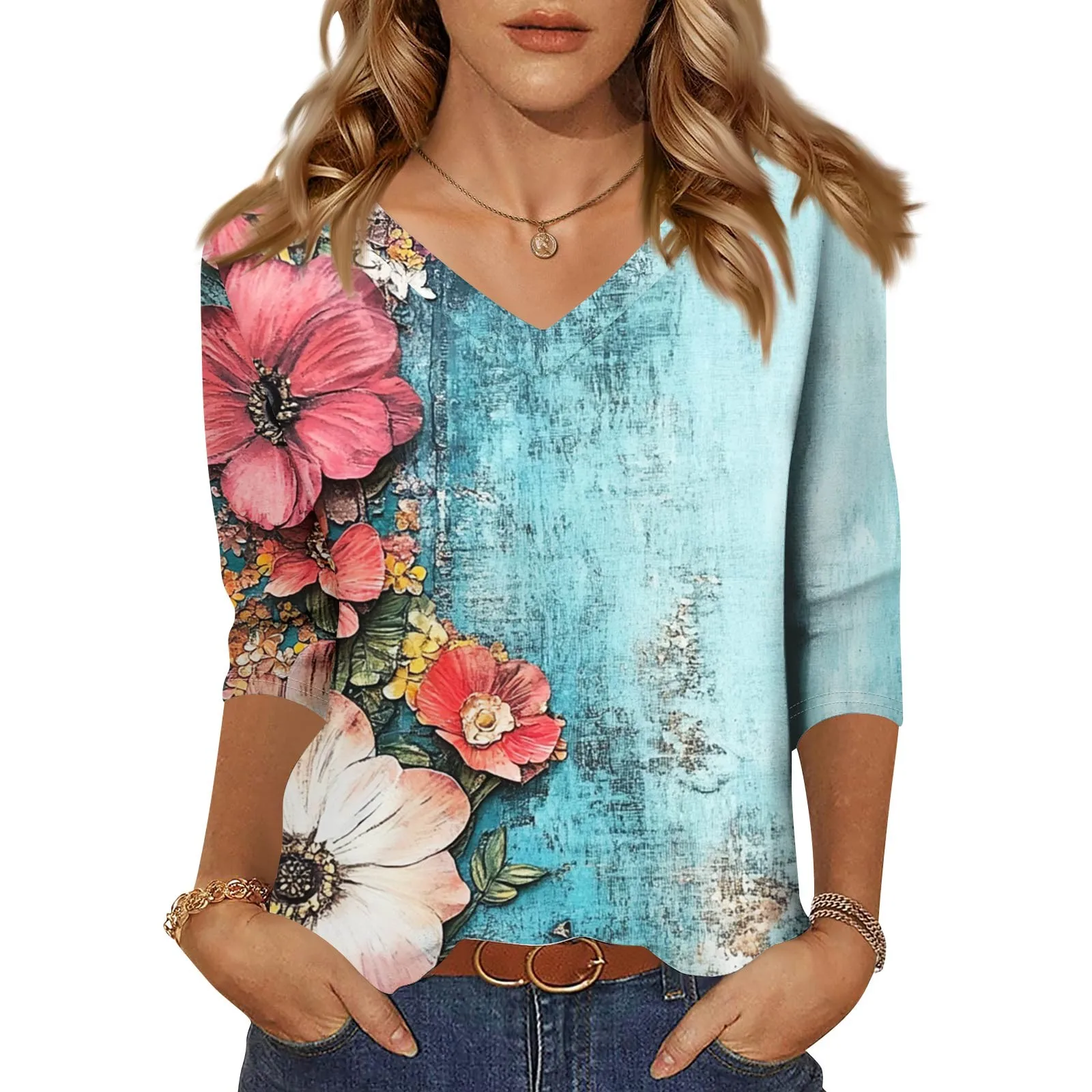 2024 Women Summer Tops Comfortable T Shirt Fashion Flower Print Round Neck 3/4 Sleeve Tops Soft Versatile Pullover Ropa De Mujer
2024 Women Summer Tops Comfortable T Shirt Fashion Flower Print Round Neck 3/4 Sleeve Tops Soft Versatile Pullover Ropa De Mujer