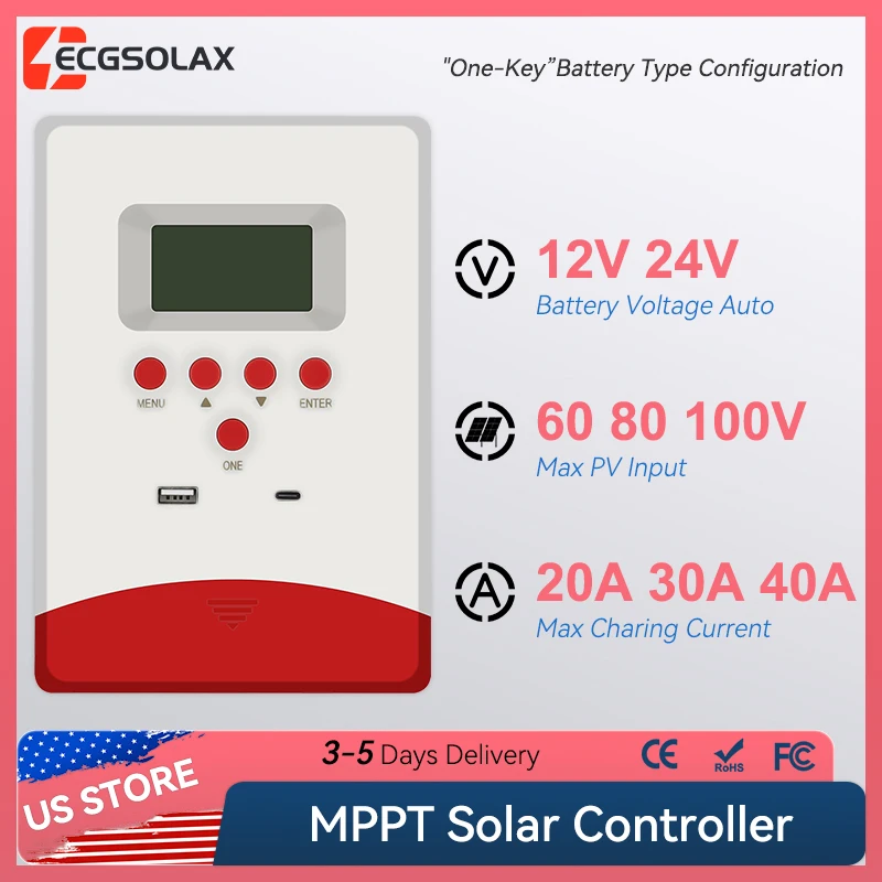 ECGSOLAX 20/30/40A MPPT Solar Charge Controller 12V 24V Solar Panel Regulator With LCD Display Solar Controller
ECGSOLAX 20/30/40A MPPT Solar Charge Controller 12V 24V Solar Panel Regulator With LCD Display Solar Controller