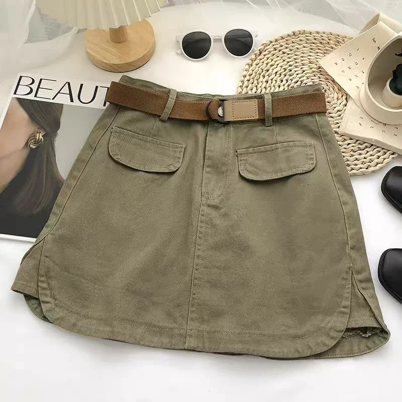 Womens Summer High Waist Denim A Line Mini Skirt With Belt
Womens Summer High Waist Denim A Line Mini Skirt With Belt