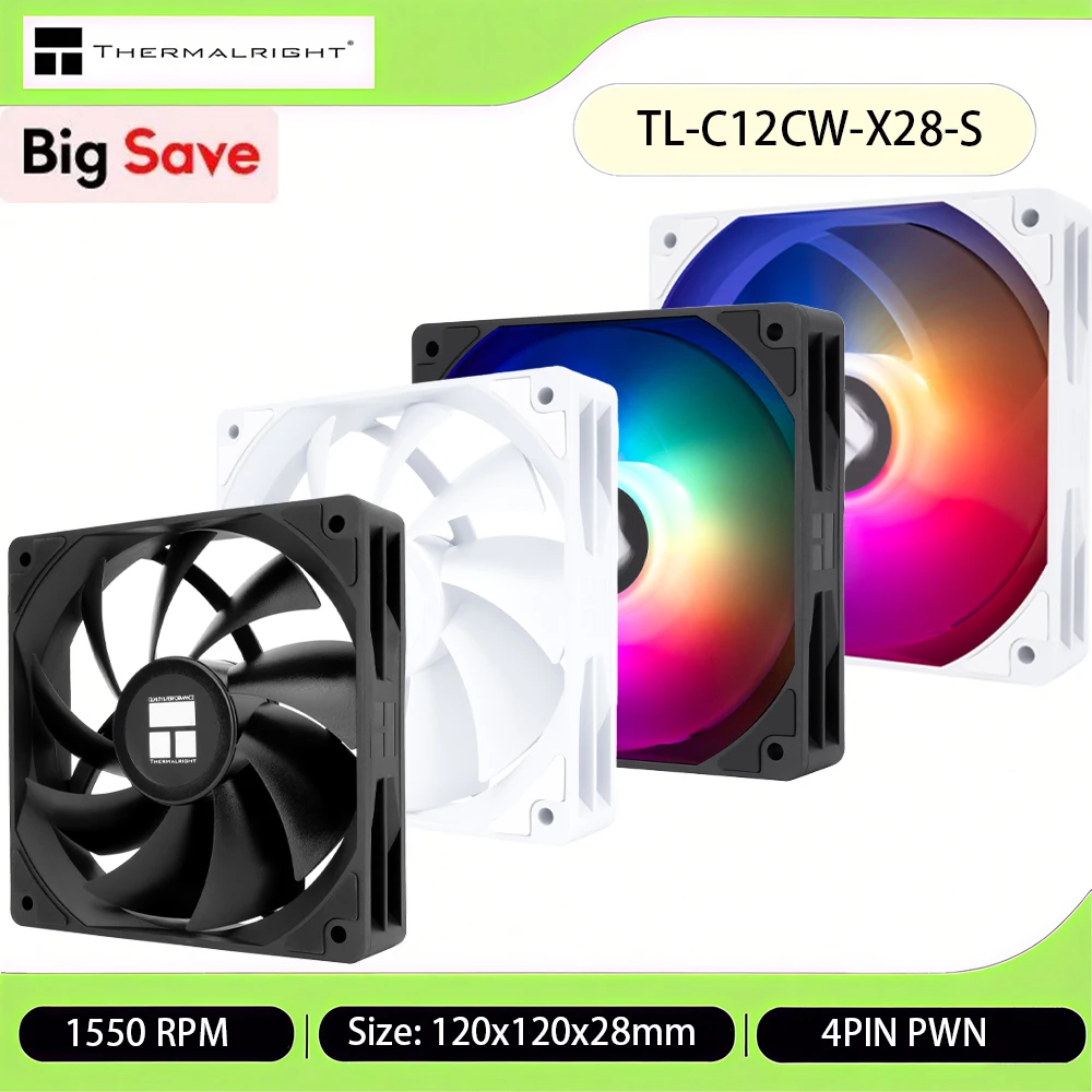 Thermalright C12C-X28-S Вентилятор воздушного охлаждения для корпуса компьютера, высокопроизводительный/шумоподавляющий вентилятор LCP, 120-мм процессорный кулер, 4-контактный ШИМ
Thermalright C12C-X28-S Вентилятор воздушного охлаждения для корпуса компьютера, высокопроизводительный/шумоподавляющий вентилятор LCP, 120-мм процессорный кулер, 4-контактный ШИМ