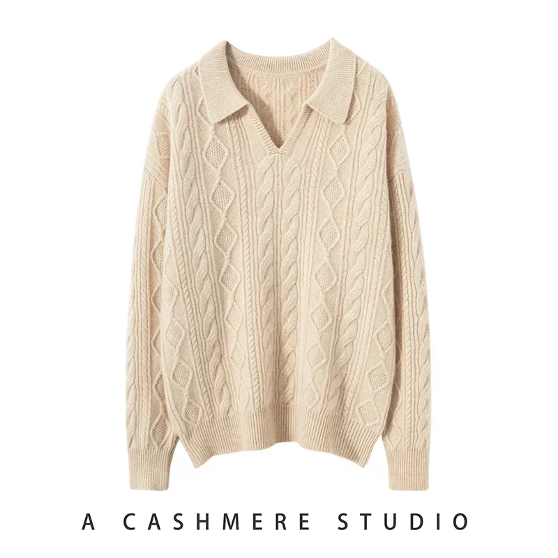 Winter Women's V-neck Solid Color Pullover 100% Cashmere Knit Jumper Fashion Casual Loose Large Size Sweater Fit All Lady Tops
Winter Women's V-neck Solid Color Pullover 100% Cashmere Knit Jumper Fashion Casual Loose Large Size Sweater Fit All Lady Tops