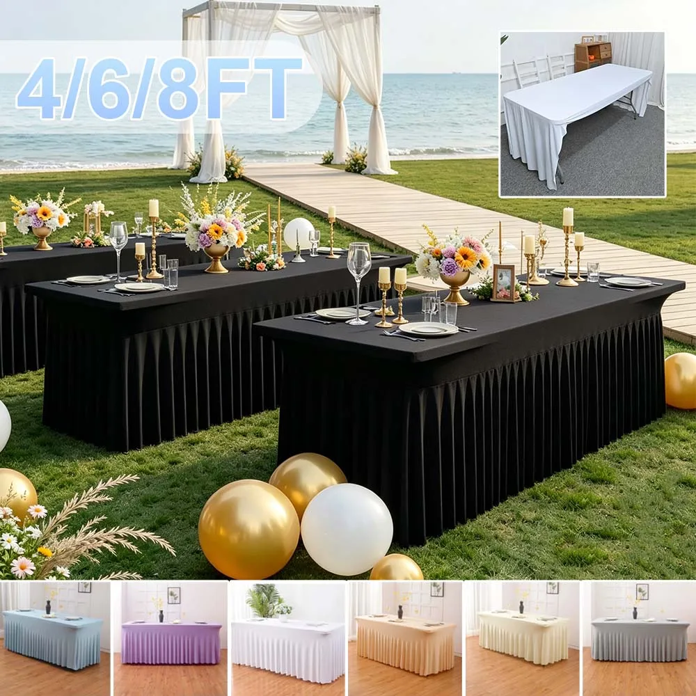 4/6/8FT Rectangle Table Skirt Spandex Fitted Cover Non-slip Stretchable Elastic Tablecloth for Wedding Banquet Party Decoration
4/6/8FT Rectangle Table Skirt Spandex Fitted Cover Non-slip Stretchable Elastic Tablecloth for Wedding Banquet Party Decoration