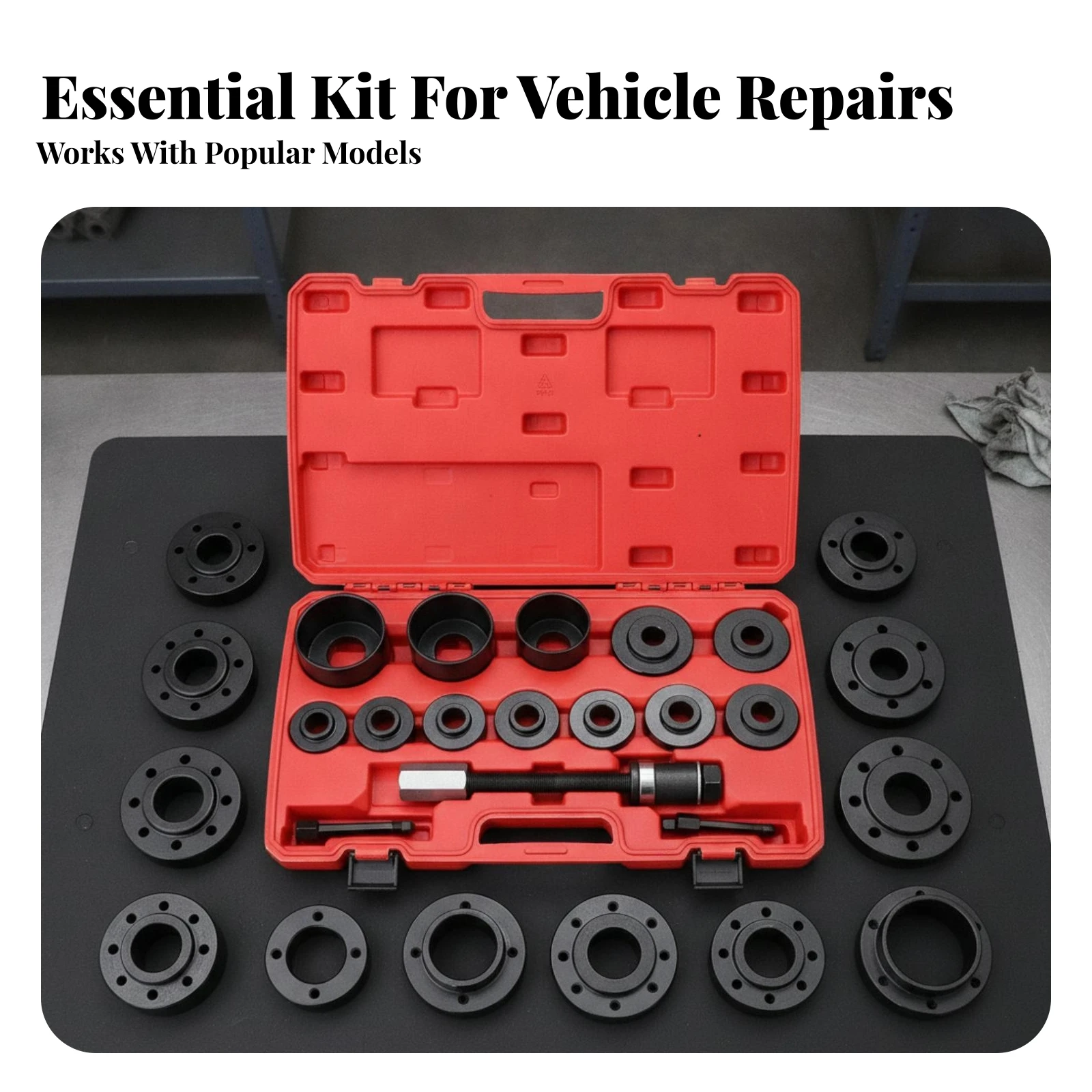 Bearing Removal Tool Kit Adapter Rings Wheel Bearing Removal Kit Vehicle Repair Equipment Pressing Sleeves Molded Compartments
Bearing Removal Tool Kit Adapter Rings Wheel Bearing Removal Kit Vehicle Repair Equipment Pressing Sleeves Molded Compartments