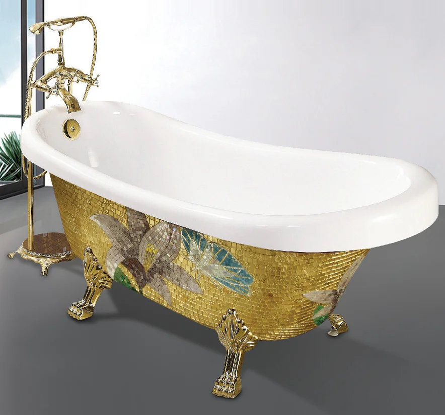Luxury Hotel Design Golden Mosaic Bathtubs Freestanding Acrylic Bath Tub
Luxury Hotel Design Golden Mosaic Bathtubs Freestanding Acrylic Bath Tub