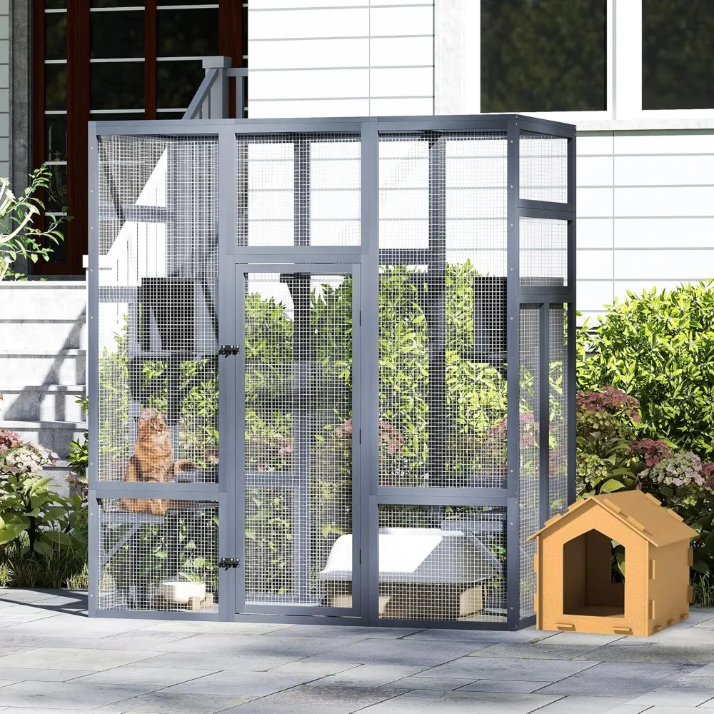 70Inches Large Stable Spacious Wooden Catio Outdoor Cat Enclosure with Perches and Condos, Cat Cage Indoor with Waterproof Roof
70Inches Large Stable Spacious Wooden Catio Outdoor Cat Enclosure with Perches and Condos, Cat Cage Indoor with Waterproof Roof