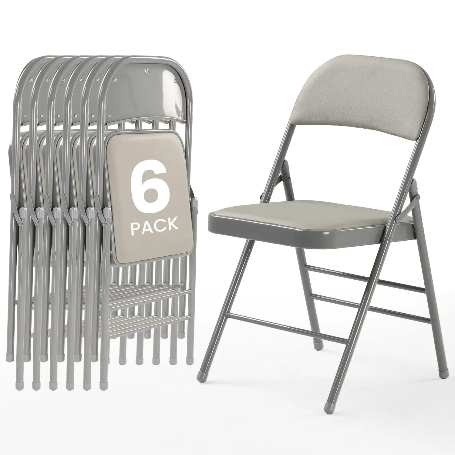6 Pack Grey Folding Chairs with Padded Cushion, Heavy Duty Dining Chair Set Portable Stackable Foldable Metal Chairs, Custom
6 Pack Grey Folding Chairs with Padded Cushion, Heavy Duty Dining Chair Set Portable Stackable Foldable Metal Chairs, Custom