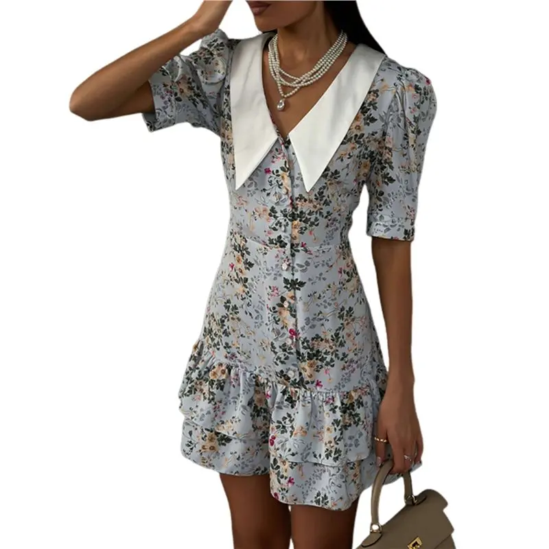 CYL-Women Dresses Floral Short Sleeve V Neck Smocked Waist Casual A-Line Swing Mini Dress Blue M
CYL-Women Dresses Floral Short Sleeve V Neck Smocked Waist Casual A-Line Swing Mini Dress Blue M