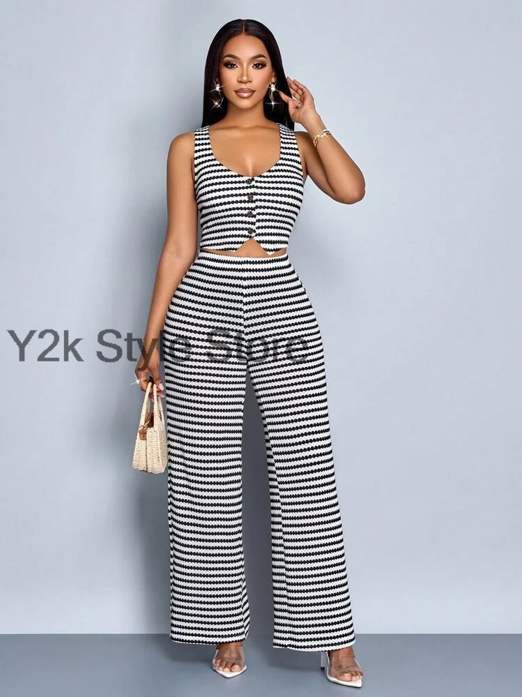 2025Women's Summer Striped Sleeveless Waist and Umbilical Top Pants Two Piece Comfortable Fashion High waisted pants casual suit
2025Women's Summer Striped Sleeveless Waist and Umbilical Top Pants Two Piece Comfortable Fashion High waisted pants casual suit