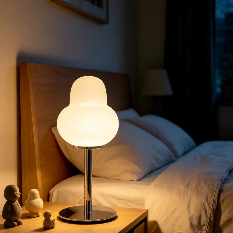 Modern Mushroom-Shaped Glass Table Lamp, Chrome Base LED Bedside Lamp for Bedroom, Living Room
Modern Mushroom-Shaped Glass Table Lamp, Chrome Base LED Bedside Lamp for Bedroom, Living Room