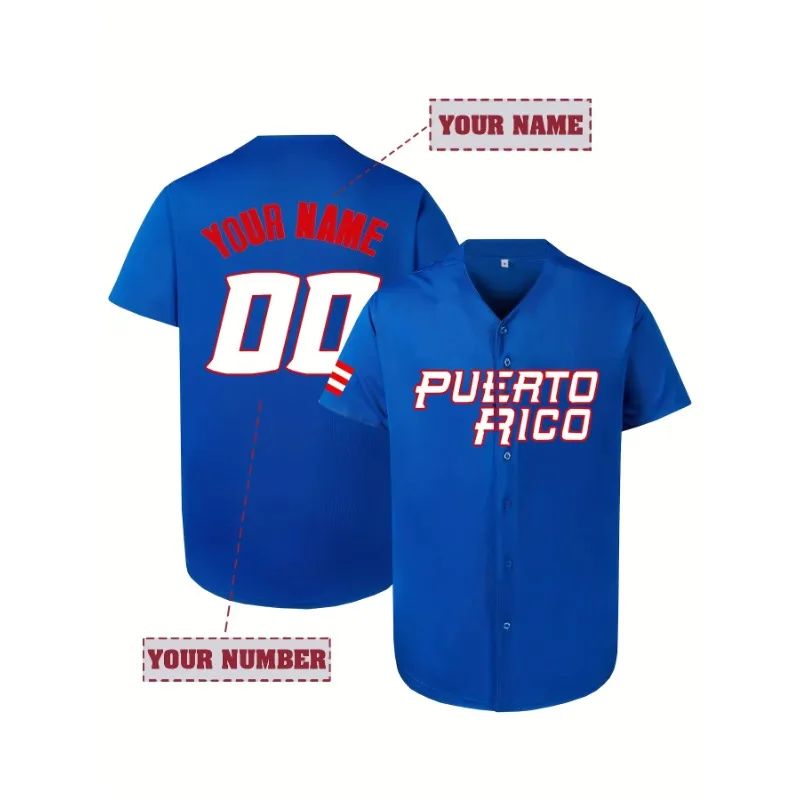 Personalized Men's Short Sleeve Loose Breathable V-neck Embroidery Baseball Jersey with Customized Name and Number Puerto Rico
Personalized Men's Short Sleeve Loose Breathable V-neck Embroidery Baseball Jersey with Customized Name and Number Puerto Rico