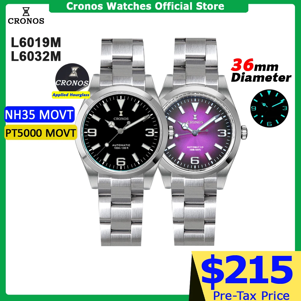 Cronos EX Mechanical Men Watch 36mm NH35 PT5000 Automatic Sapphire Glass Bushed Bracelet 10ATM gradual dial L6019M
Cronos EX Mechanical Men Watch 36mm NH35 PT5000 Automatic Sapphire Glass Bushed Bracelet 10ATM gradual dial L6019M