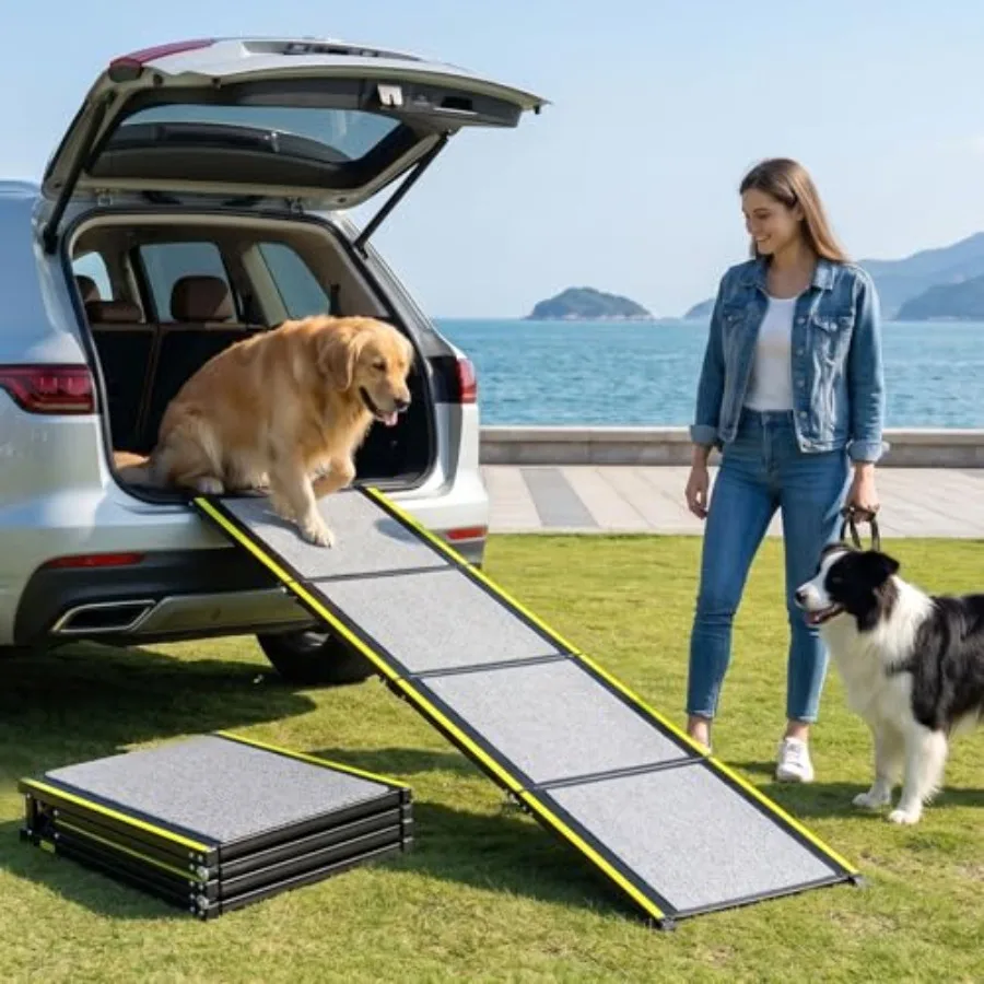 Portable dog ramp for SUV truck, 70 L x 20 W, non-slip rug surface, gray, lightweight and foldable for indoor outdoor use
Portable dog ramp for SUV truck, 70 L x 20 W, non-slip rug surface, gray, lightweight and foldable for indoor outdoor use