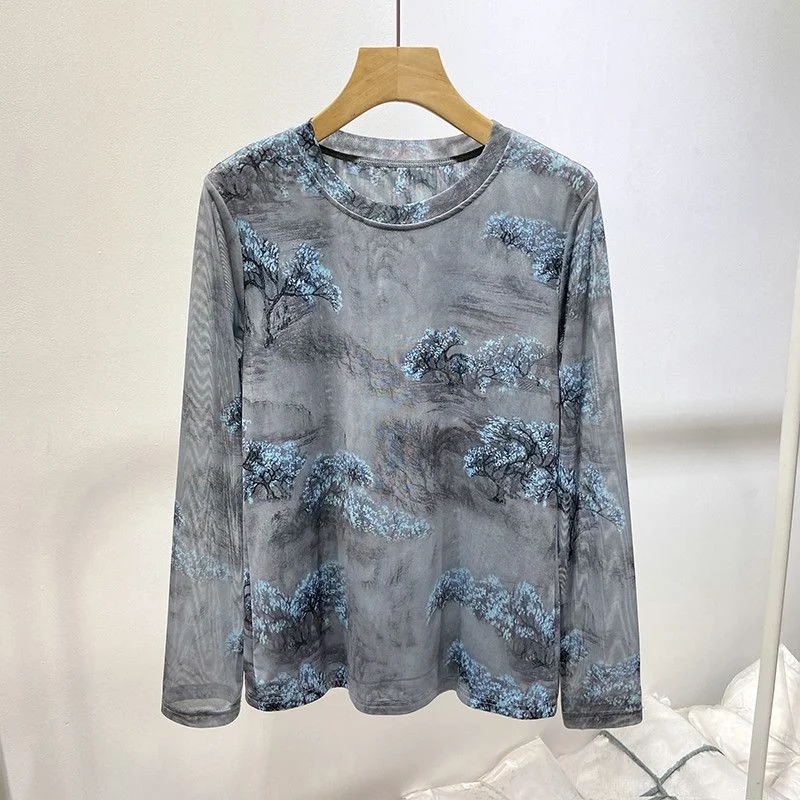 Spring and Autumn Women's New Stitched Pullover Round Neck Slim Printed Mesh Bottoming Long Sleeve Mesh Top
Spring and Autumn Women's New Stitched Pullover Round Neck Slim Printed Mesh Bottoming Long Sleeve Mesh Top