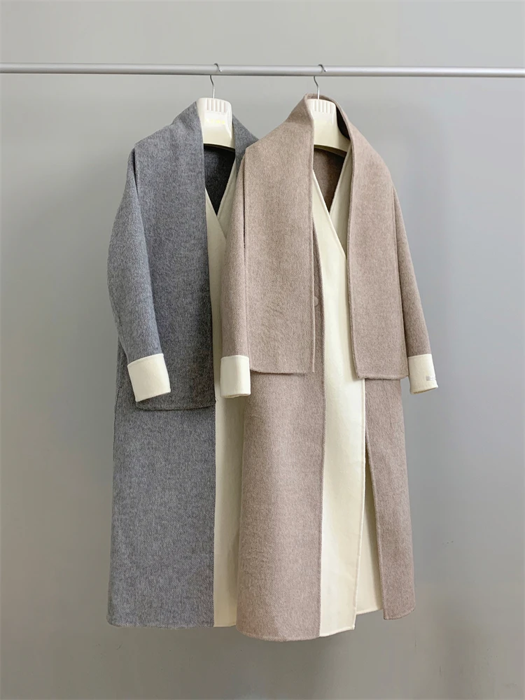 Autumn Winter New Elegant Double-sided Cashmere Wool Coat Women Contrast patchwork V-neck Scarf Overknee Long Overcoat Y4494
Autumn Winter New Elegant Double-sided Cashmere Wool Coat Women Contrast patchwork V-neck Scarf Overknee Long Overcoat Y4494