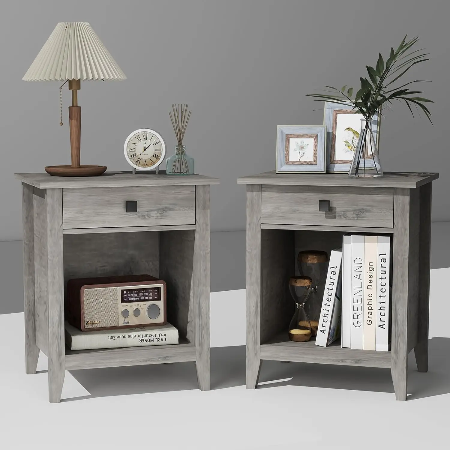 Nightstand Set of 2, Gray Oak Bedroom Night Stand with Drawer and Storage Shelf, Wooden Bedside Table End Table Side Table fo
Nightstand Set of 2, Gray Oak Bedroom Night Stand with Drawer and Storage Shelf, Wooden Bedside Table End Table Side Table fo