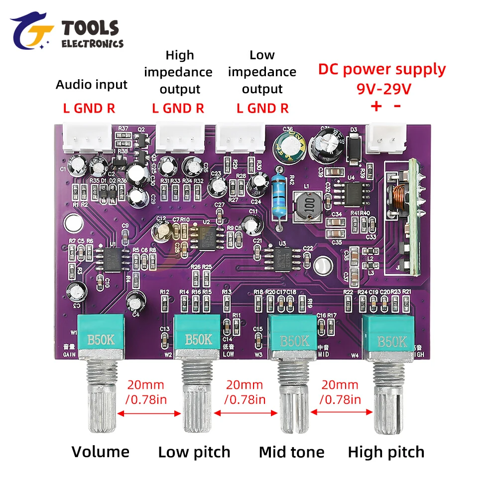 DC 9-29V TINE5532 Preamp Tone Board Front-End Amplification Board Outdoor Speaker Front-End Tuning Amplification Board
DC 9-29V TINE5532 Preamp Tone Board Front-End Amplification Board Outdoor Speaker Front-End Tuning Amplification Board