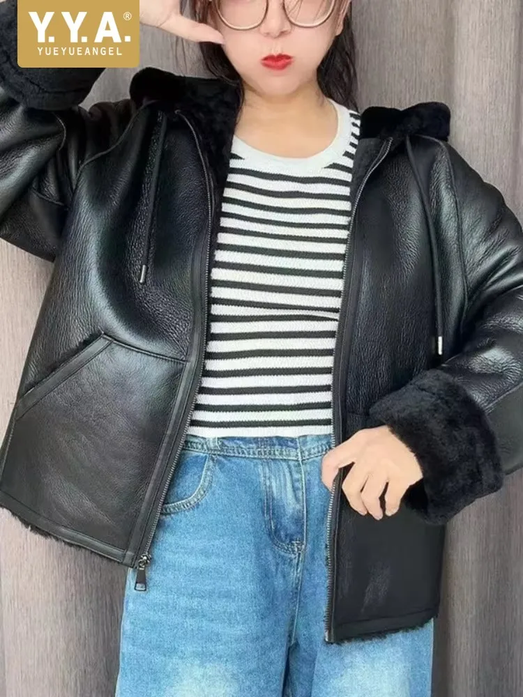 Concise Style Ladies Hooded Pocket Loose Sheep Fur Solid Color Long Sleeves Comfortable Zipper Sheepskin Motorcycle Outerwear
Concise Style Ladies Hooded Pocket Loose Sheep Fur Solid Color Long Sleeves Comfortable Zipper Sheepskin Motorcycle Outerwear